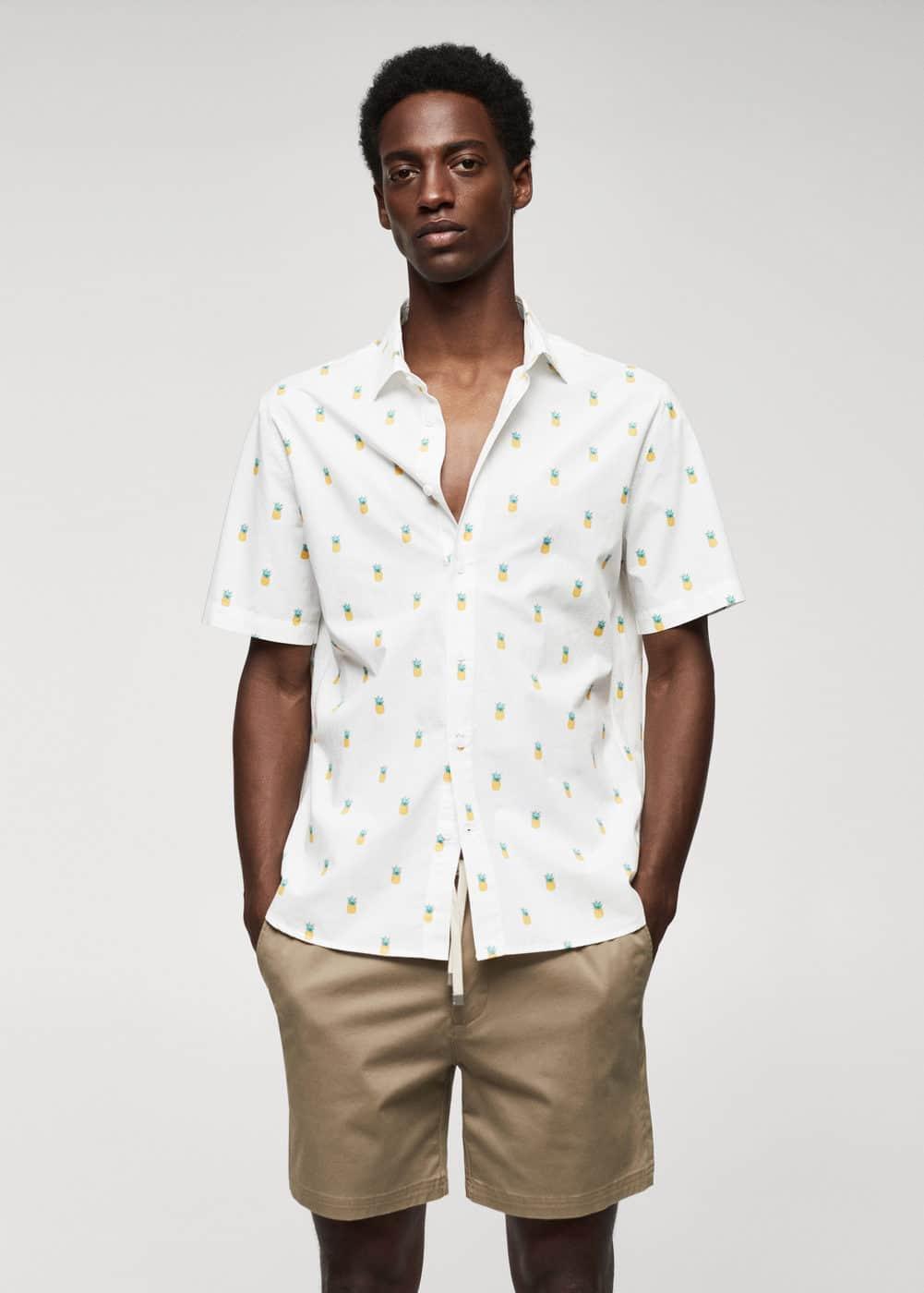 MANGO MAN - 100% cotton shirt with pineapple print whiteMen Product Image