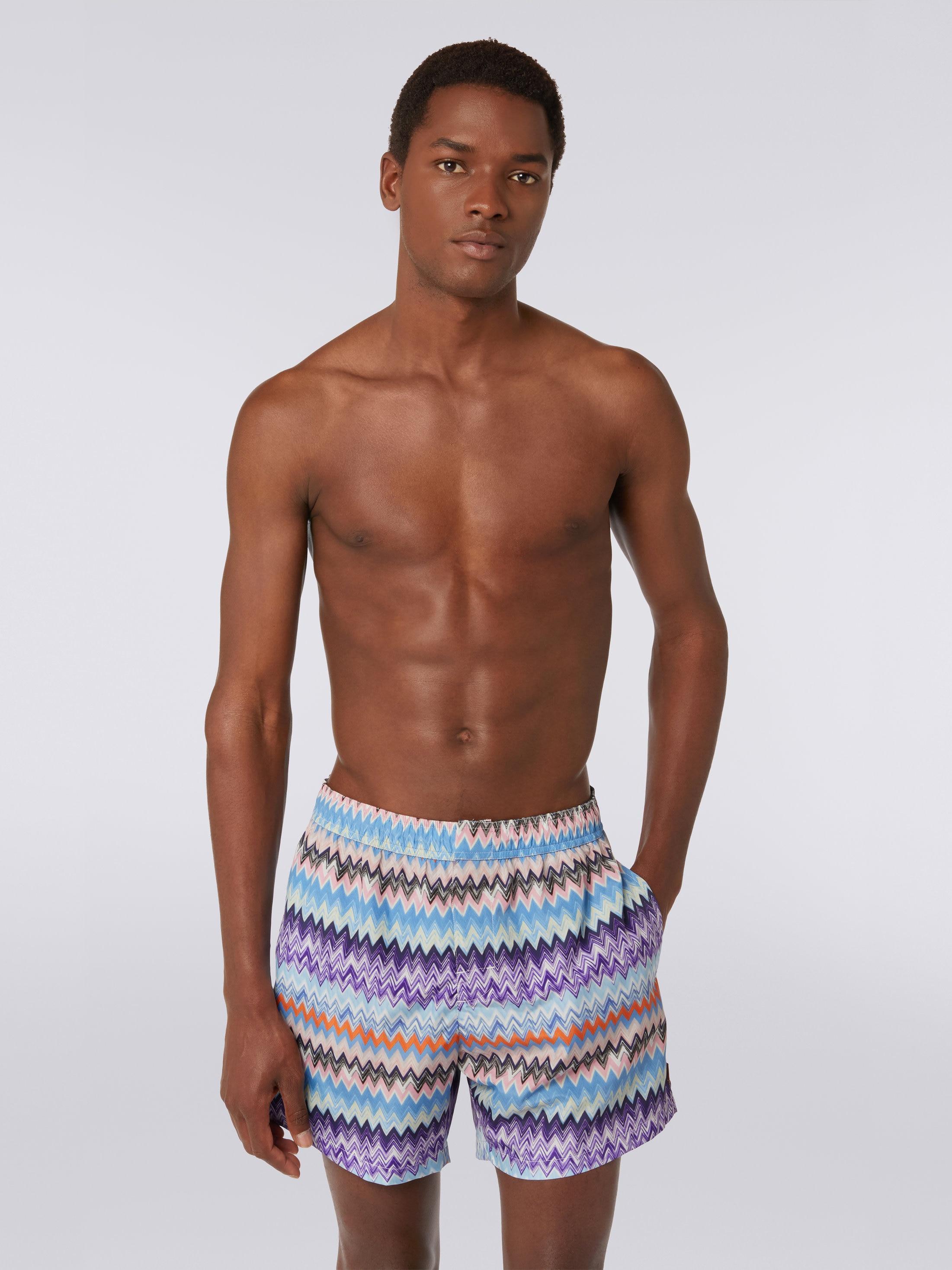 Technical fabric swimming trunks with chevron print Product Image