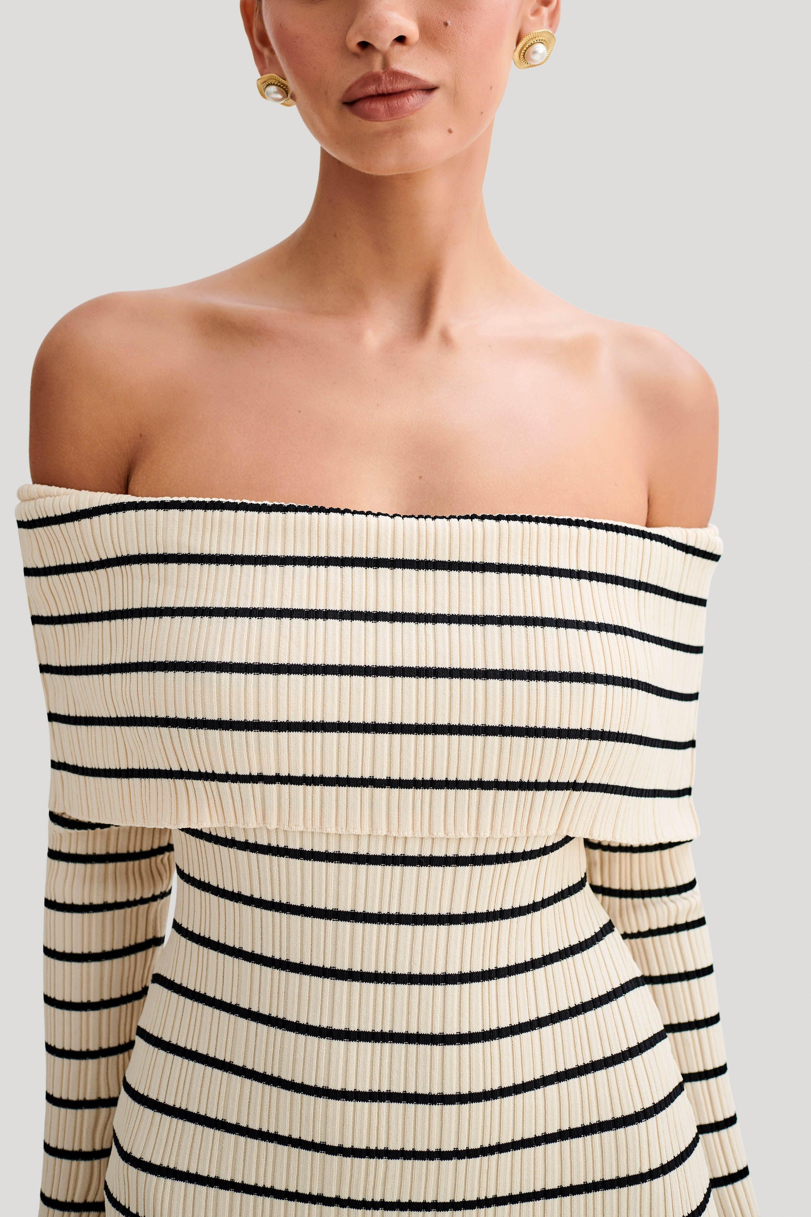 Dominica Off Shoulder Knit Mini Dress - Ivory Product Image