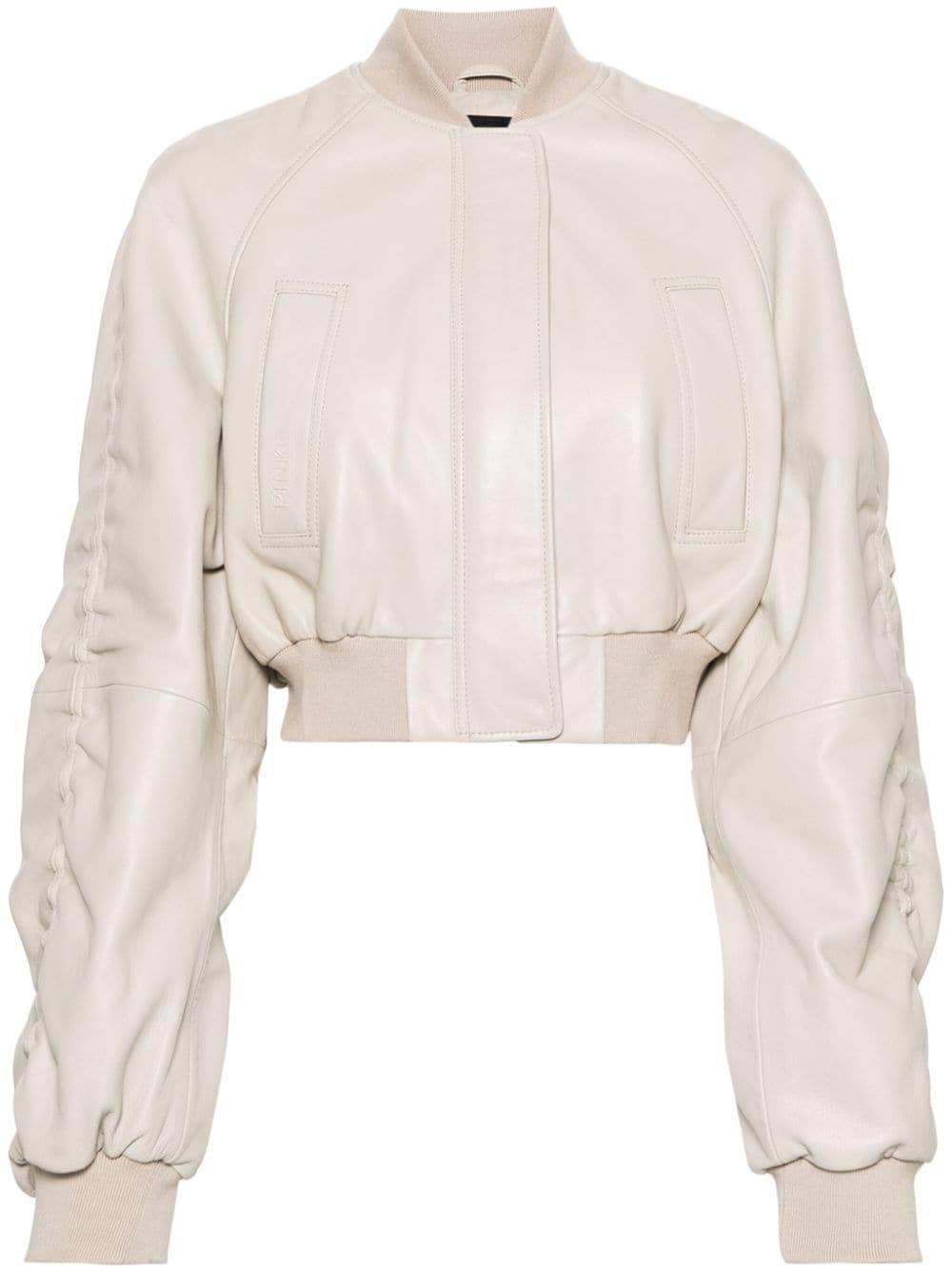 cropped leather bomber jacket product image