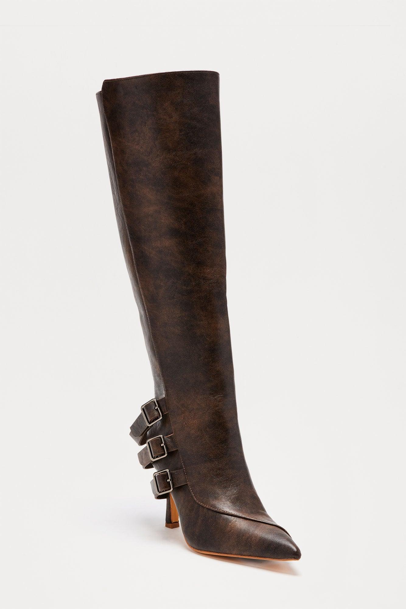 Croix Buckle Knee High Boots - Brown Product Image