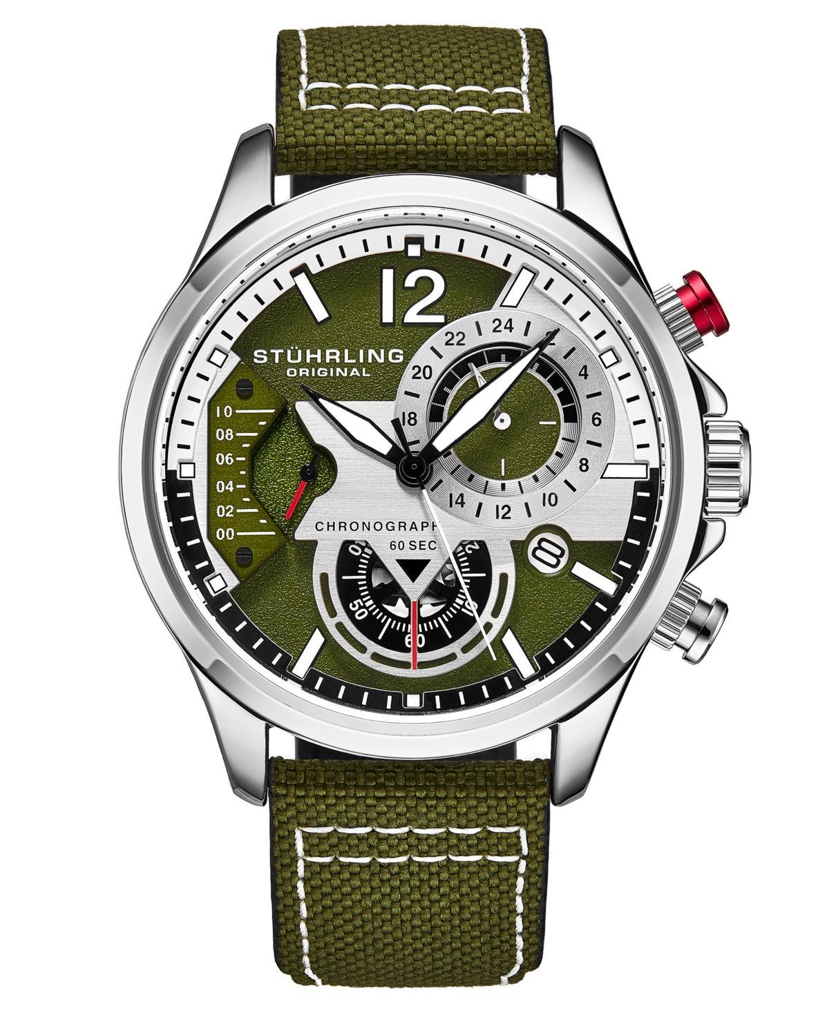 Mens Chronograph Green Genuine Fabric Covered Leather Strap Watch 45mm Product Image