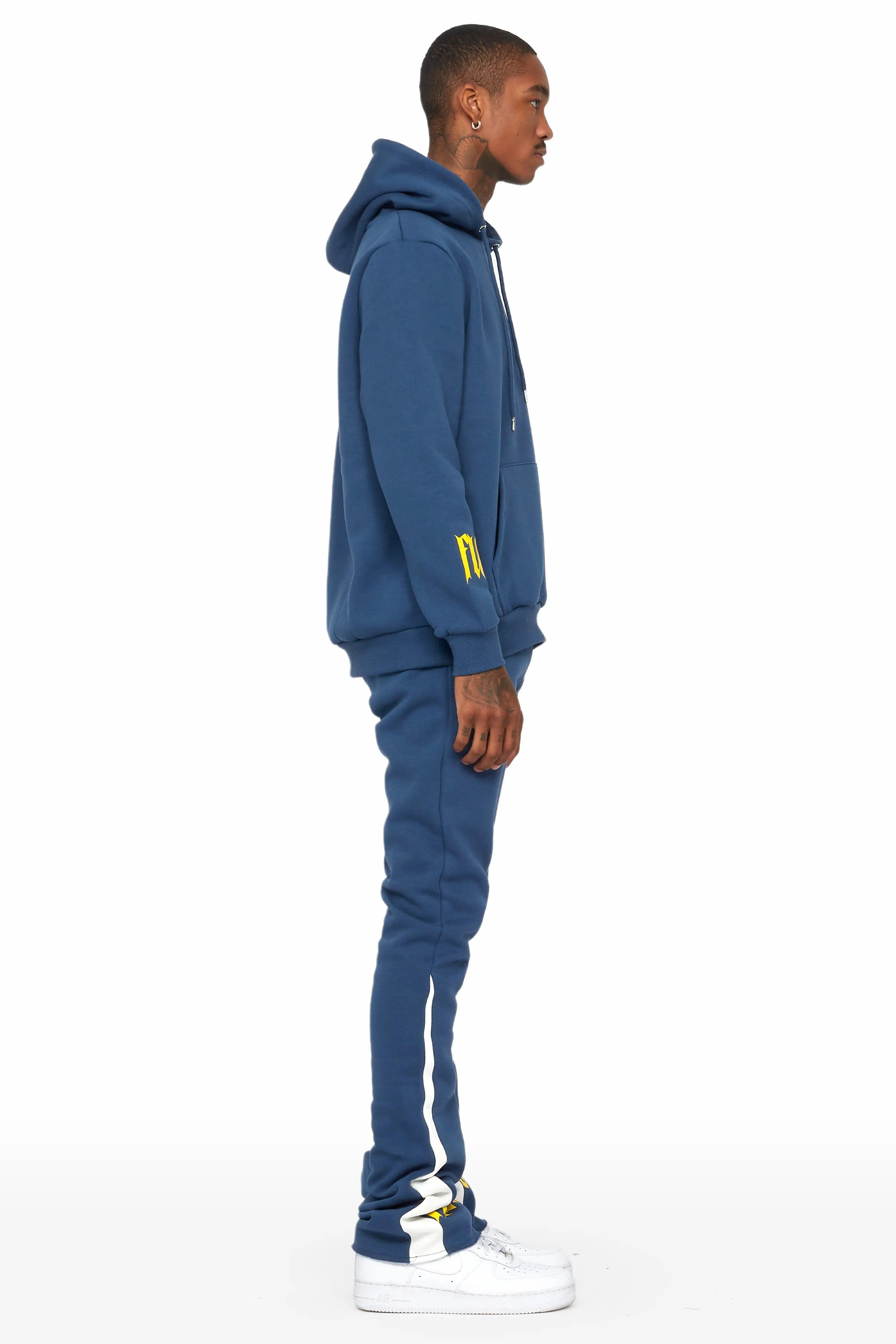 Omar Navy/White Oversized Hoodie/Stacked Flare Trackset Male Product Image