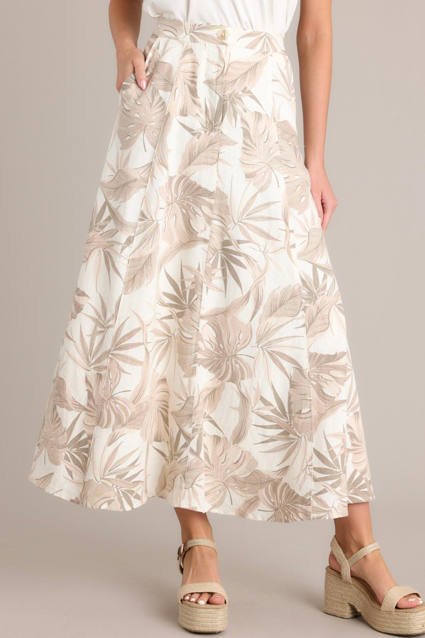 Wave Of Elegance Sandstone Tropical Print Maxi Skirt Product Image