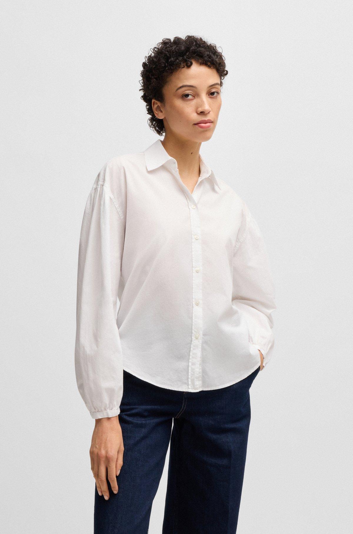 BOSS - Regular-fit blouse in cotton poplin with point collar - White Product Image