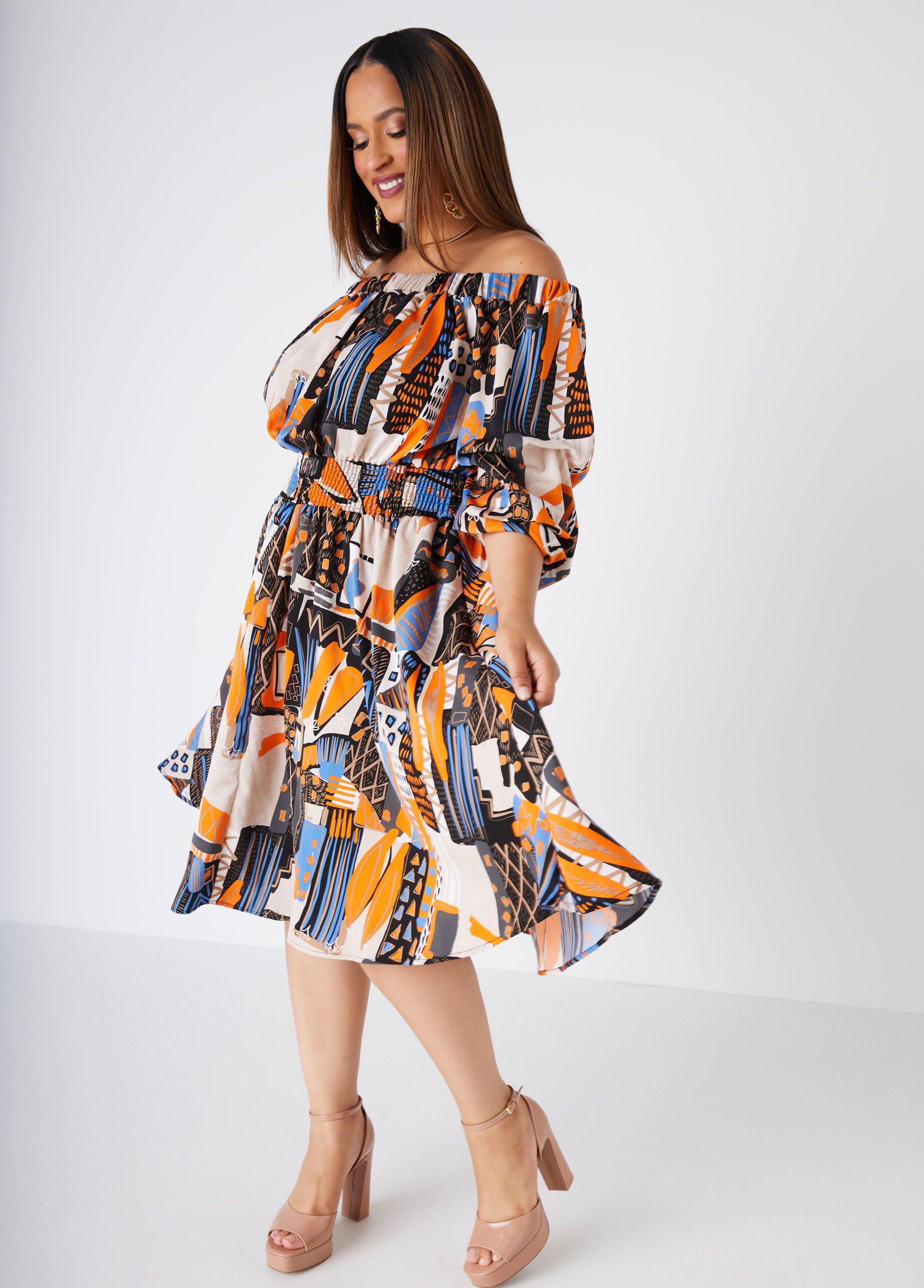 Plus Size Abstract Off The Shoulder Dress Ashley Stewart Product Image