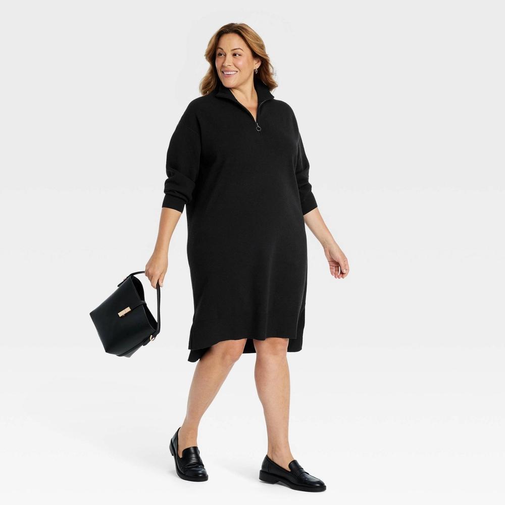 Women's Quarter Zip Long Sleeve Mini Sweater Dress - Ava & Viv™ Product Image