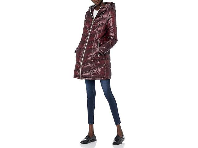 Calvin Klein Women's Hooded Chevron Packable Down Jacket (Standard and Plus) (Shine Wine) Women's Coat Product Image