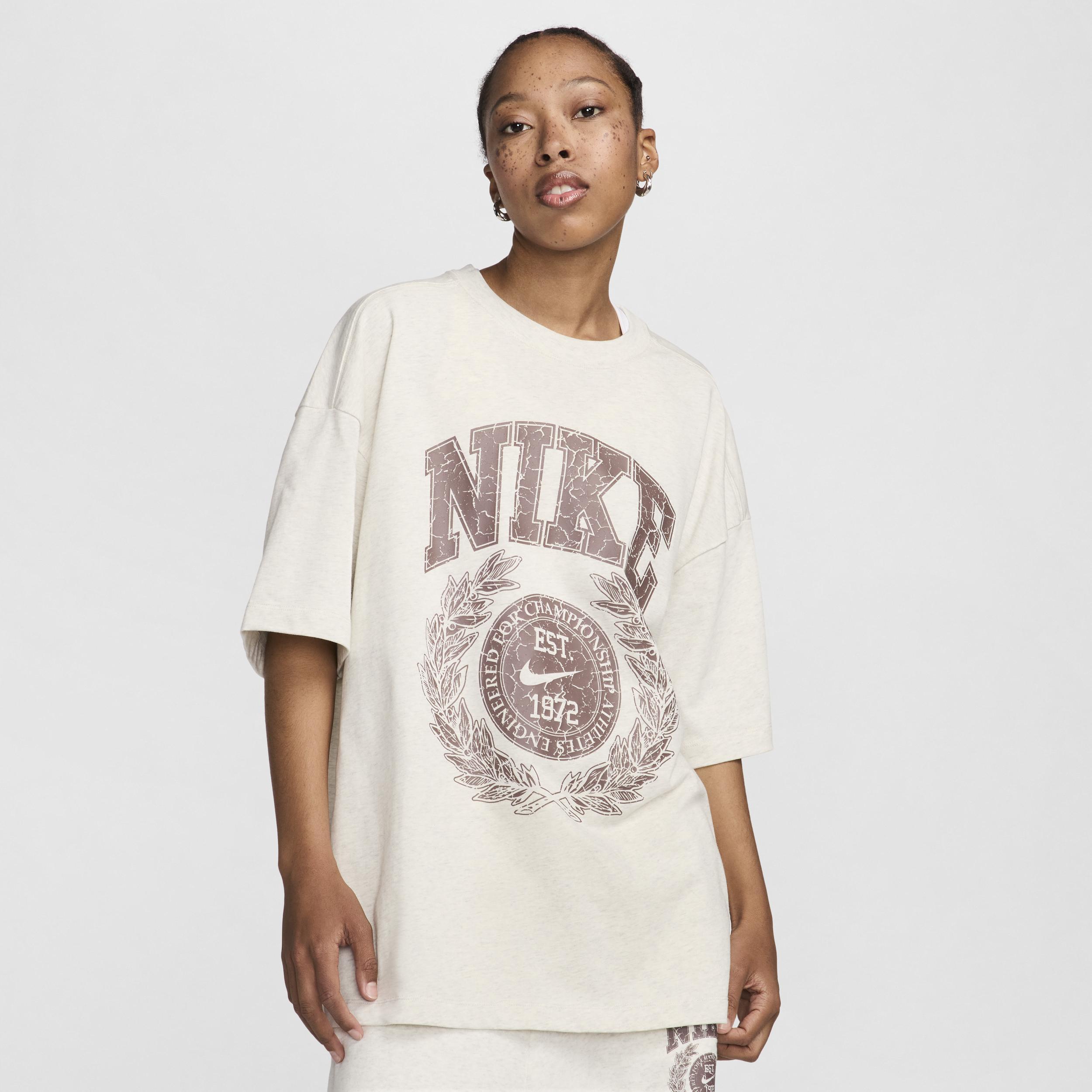 Nike Womens Sportswear Cotton Essential Oversized Tee - Oatmeal Heather/(plum Eclipse) Product Image