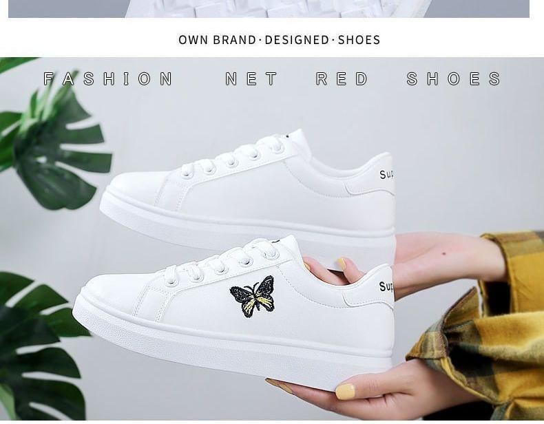 Butterfly Embroidered Lace-Up Sneakers Product Image