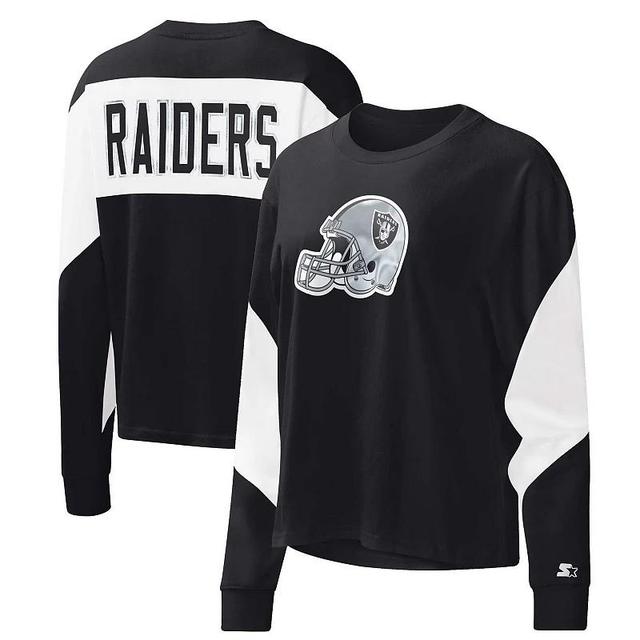 Womens Starter Black Las Vegas Raiders Insight Crop Tri-Blend Long Sleeve T-Shirt Product Image