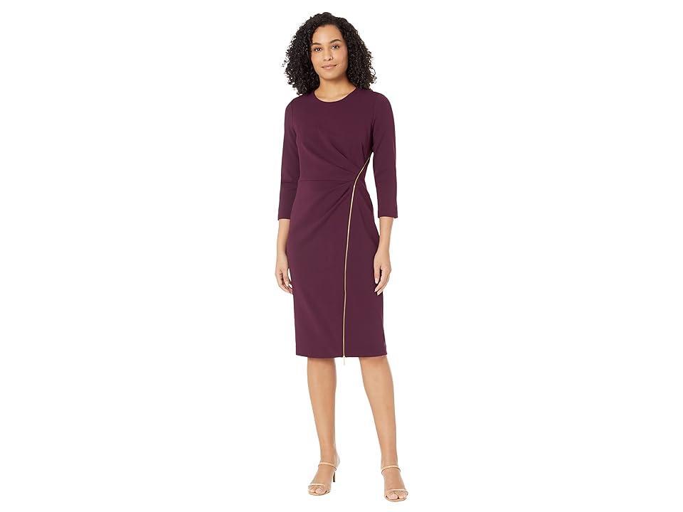 Calvin Klein Long Sleeve Ruched Dress (Aubergine) Women's Dress Product Image