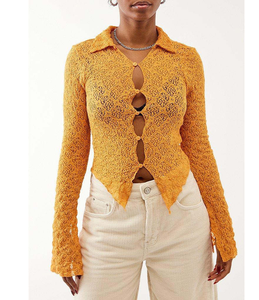 BDG Urban Outfitters Cut-Out Cropped Button Front Knit Shirt Product Image