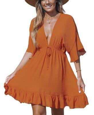 Cupshe Womens Ruffled Tie Front Mini Cover-Up Dress Product Image