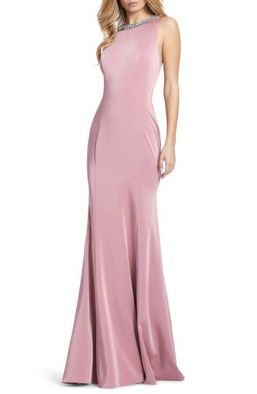 Mac Duggal Beaded Jeweled Crew Neck Sleeveless Sheath Gown Product Image