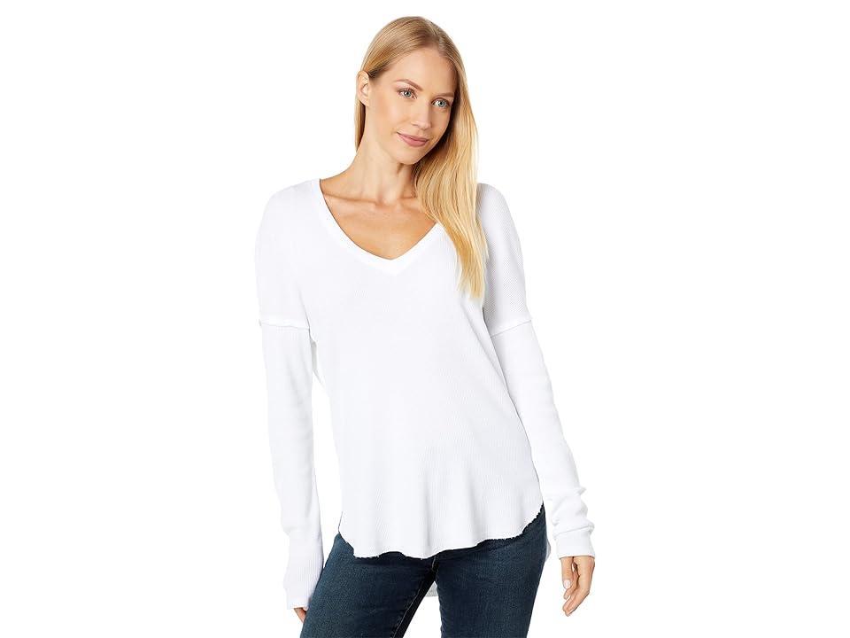 bobi Los Angeles Drop Shoulder V-Neck Tee (White) Women's Clothing Product Image