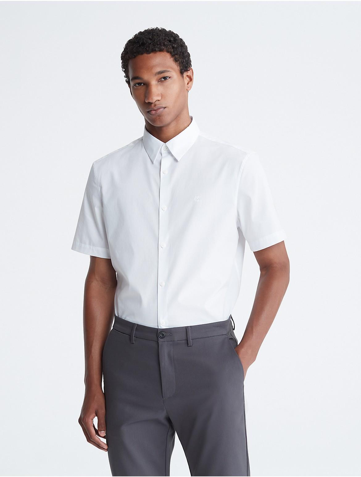 Calvin Klein Mens Stretch Cotton Slim Fit Short Sleeve Shirt - White - S Product Image