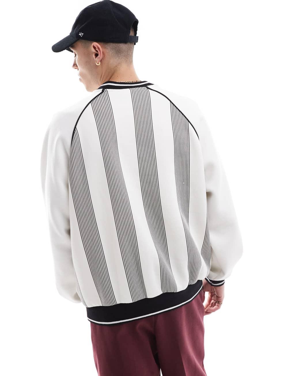 Bershka retro striped sports sweatshirt in white  Product Image