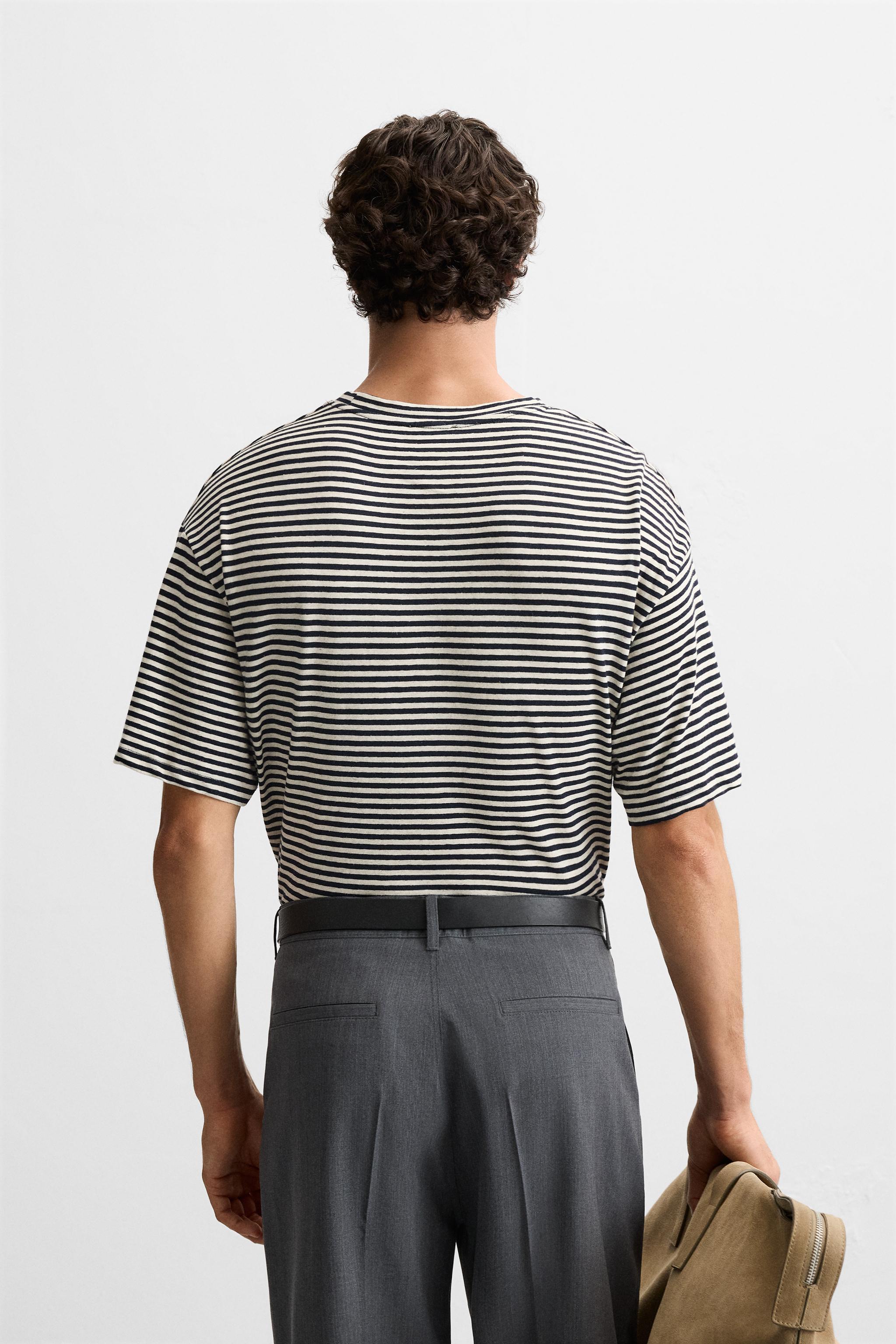 COTTON - LINEN STRIPED T-SHIRT Product Image