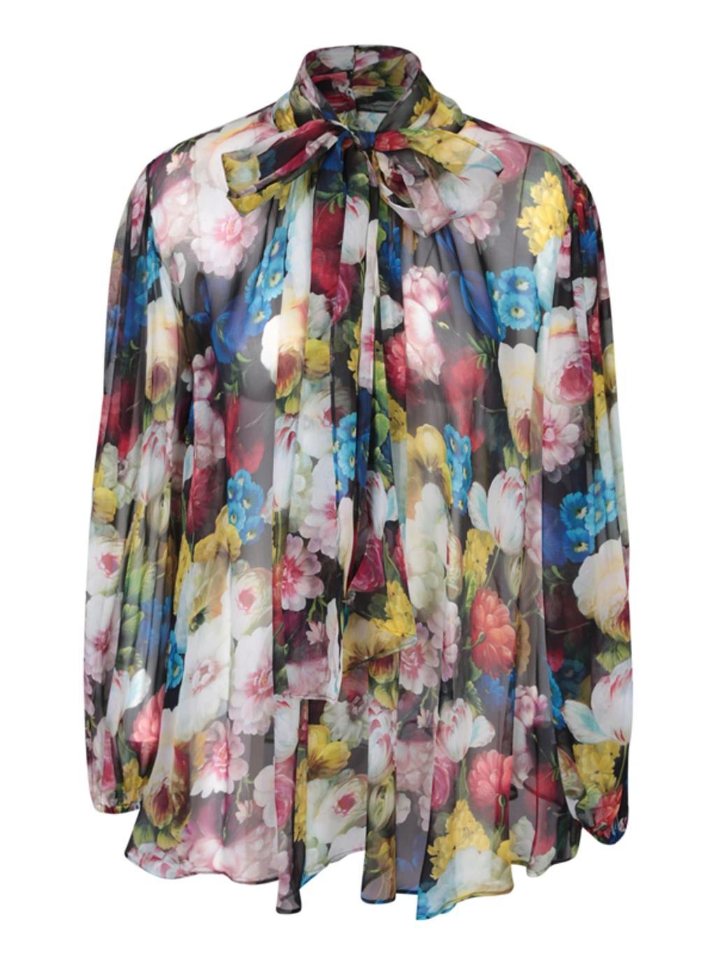 Chiffon Shirt With Night Flower Print In Multicolour Product Image