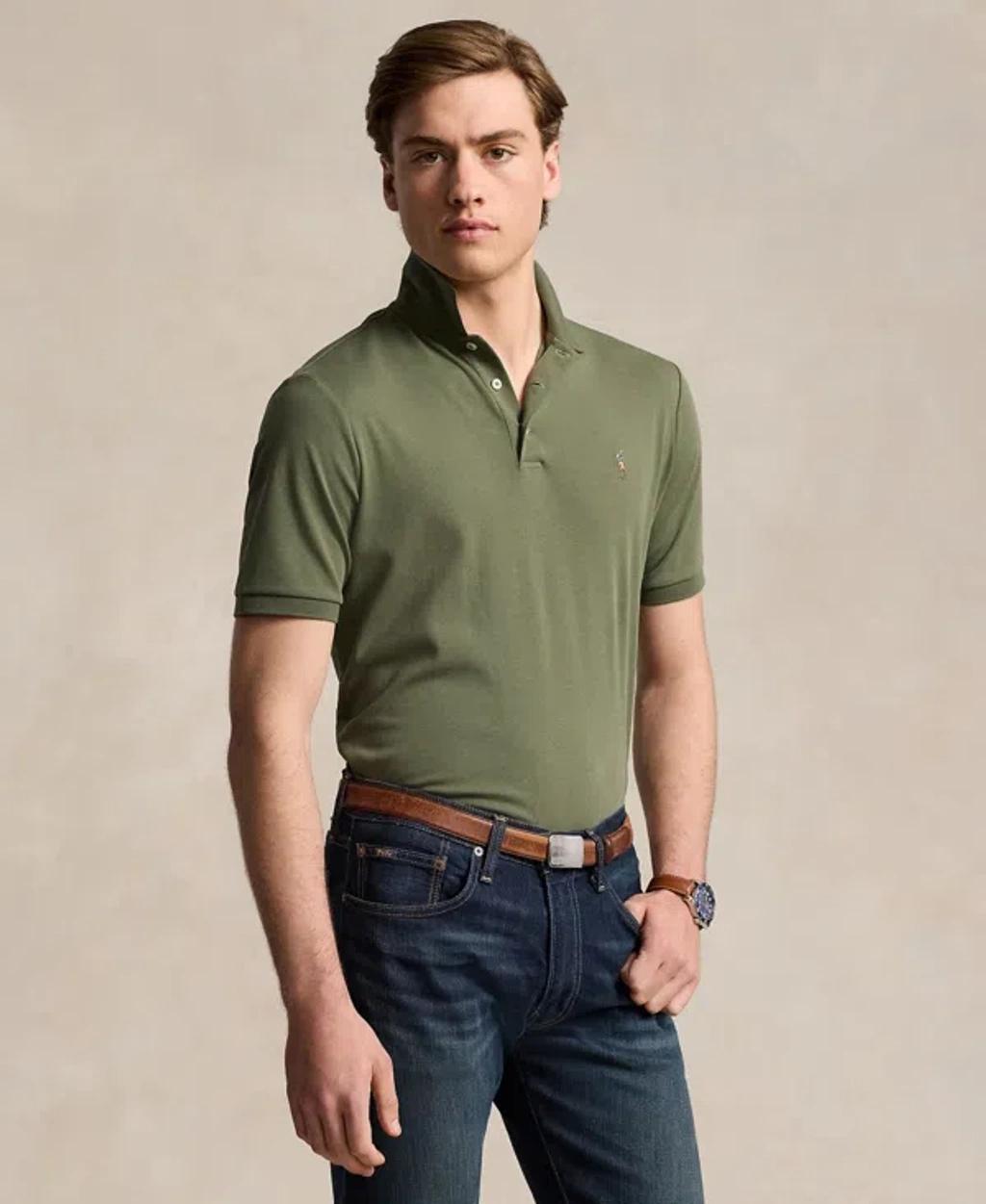 Men's Classic-fit Soft Cotton Polo Shirt In Army Olive Product Image