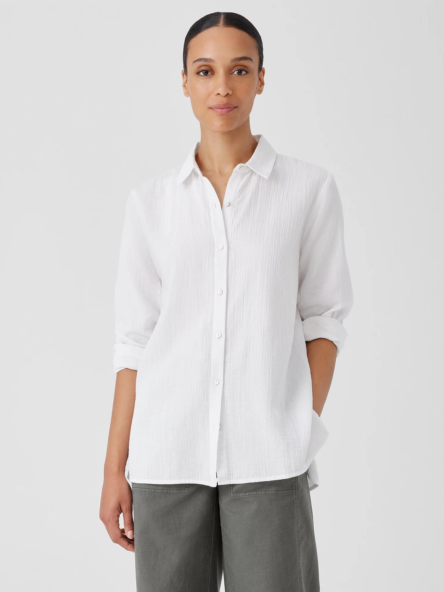 EILEEN FISHER Organic Cotton Ripple Classic Collar Shirtfemale Product Image