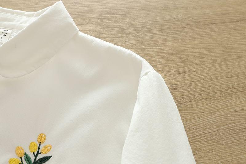 Long Sleeve Collared Floral Embroidered Shirt Product Image