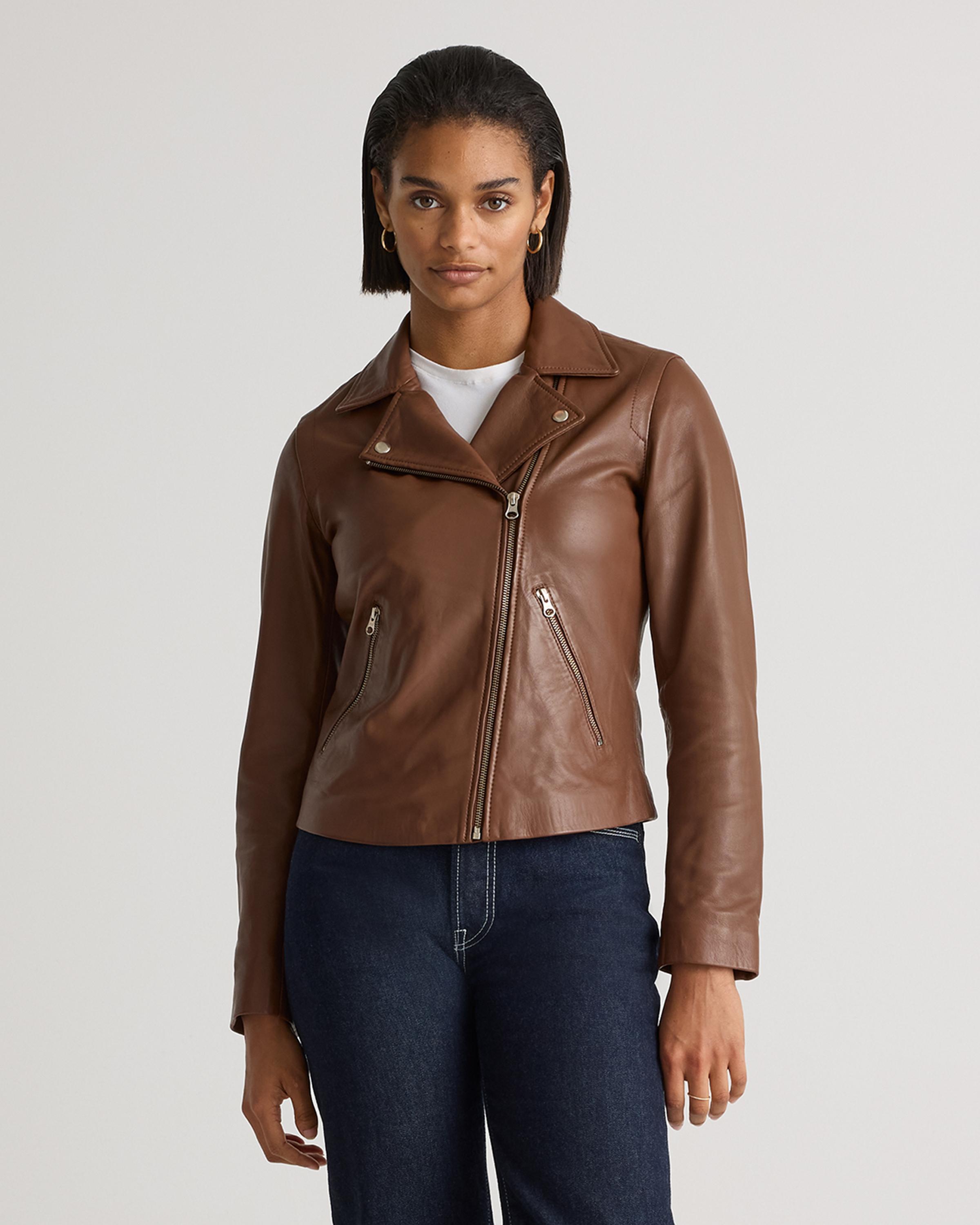 100% Washed Leather Biker Jacket product image