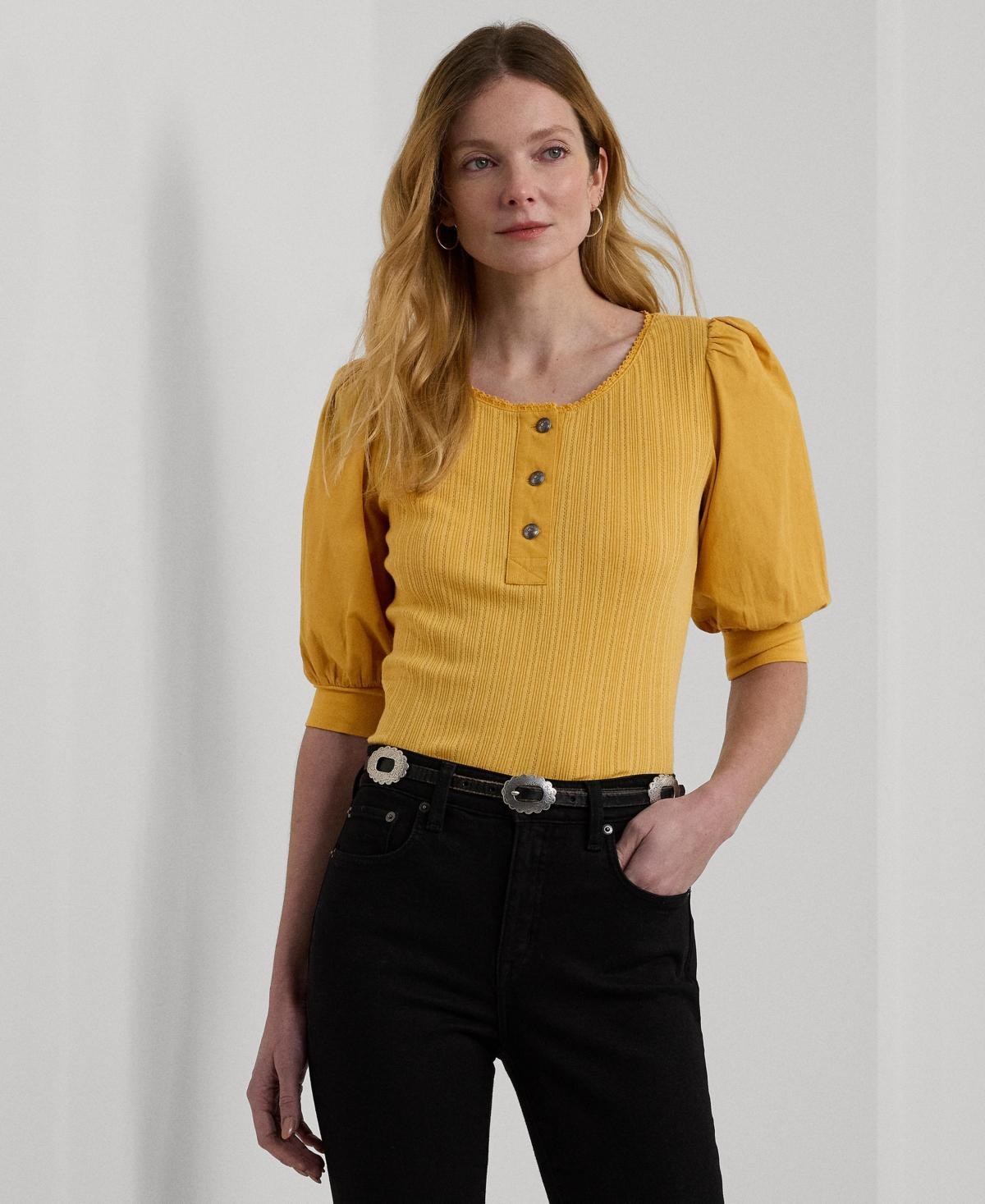 Lauren Ralph Lauren Womens Puff-Sleeve Henley Tee Product Image