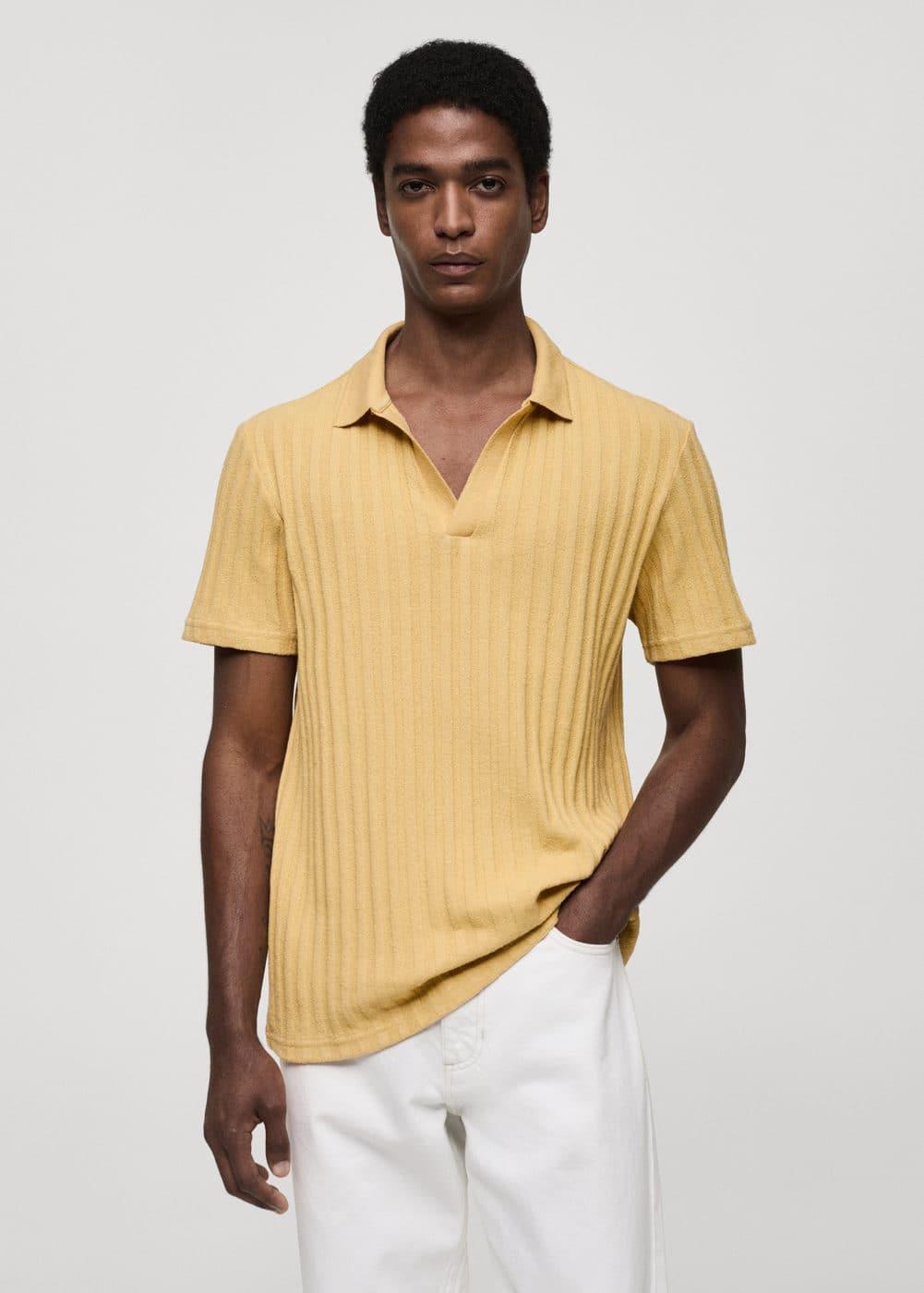 MANGO MAN - Regular fit ribbed cotton polo shirt yellowMen Product Image