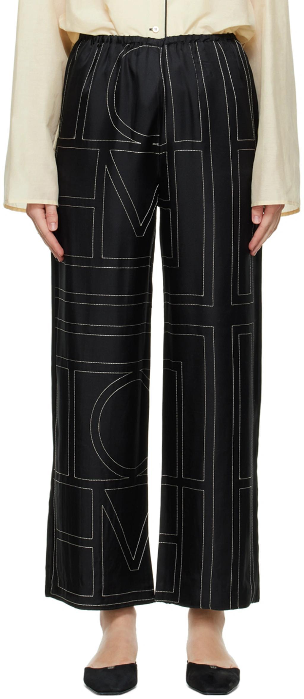 Black Silk Monogram Pj Lounge Pants In Black Monogram Product Image