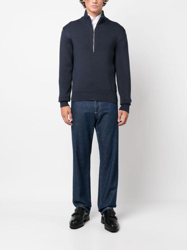 Wool-blend Half-zip Sweater In Blue Product Image