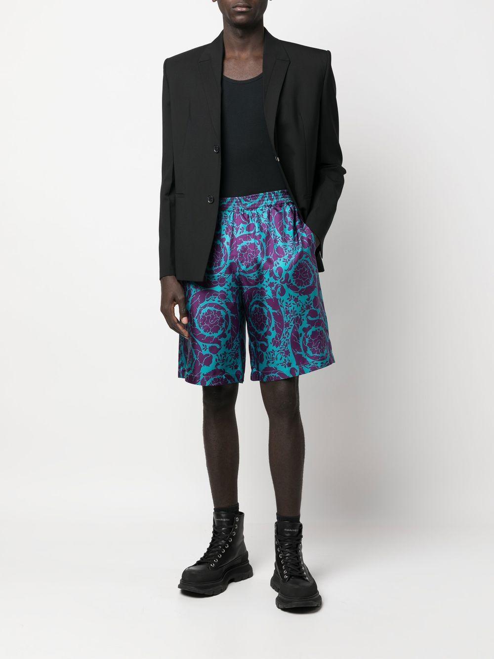 VERSACE Silhouette Baroque Beach Bermuda Shorts In Teal Plum Product Image