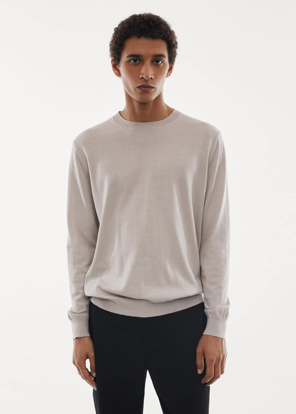 MANGO MAN - Merino wool washable sweater light/pastel greyMen Product Image