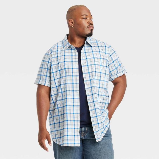 Mens Big & Tall Regular Fit Short Sleeve Poplin Button-Down Shirt - Goodfellow & Co Light Blue 4XLT Product Image