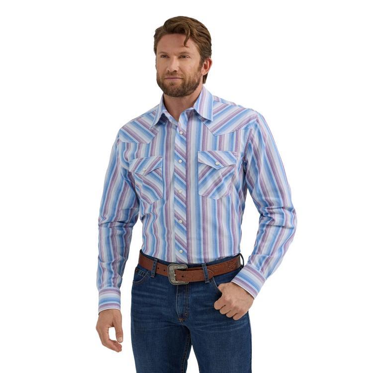 Wrangler 20X® Men's L/S Blue/Purple Stripe Advanced Comfort Snap Shirt Product Image