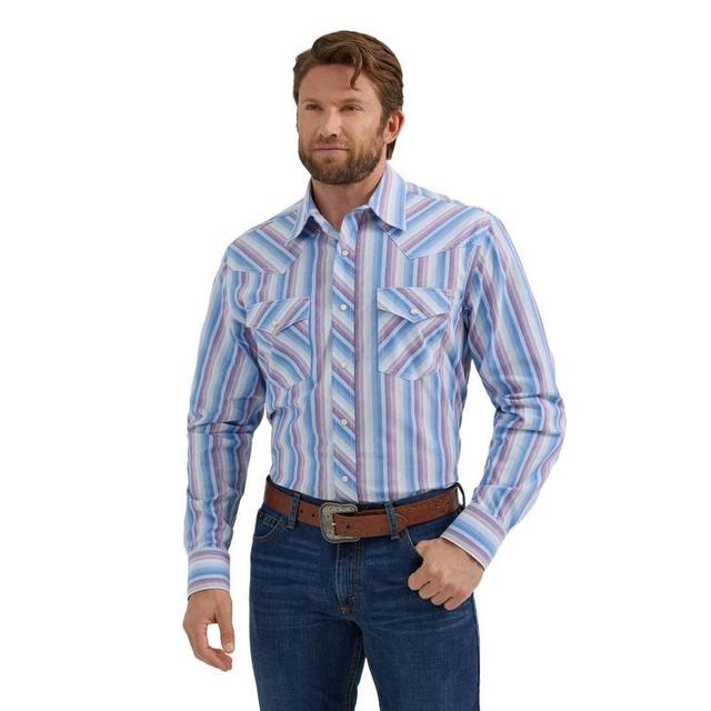 Wrangler 20X® Men's L/S Blue/Purple Stripe Advanced Comfort Snap Shirt Product Image