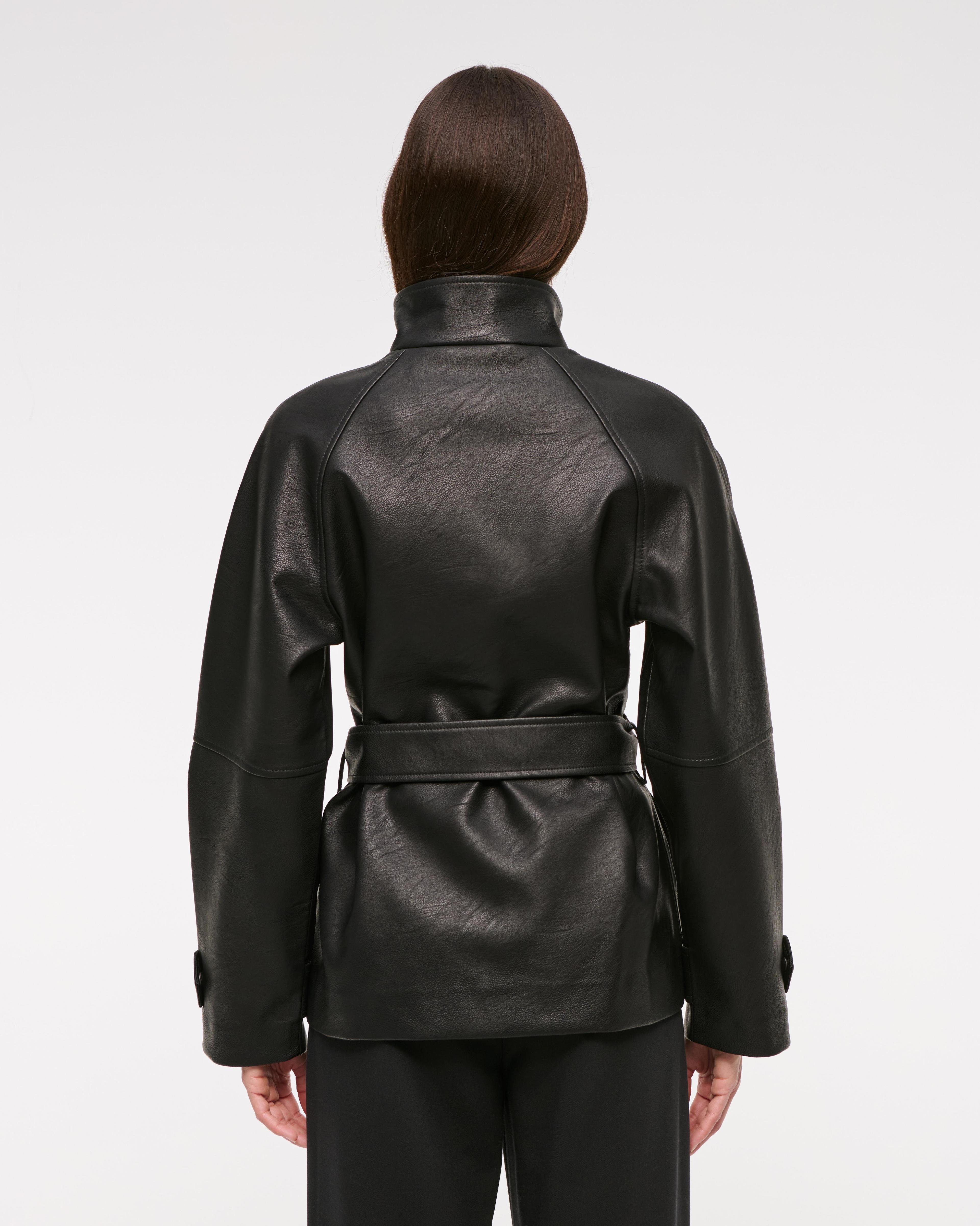 Belted Vegan Leather Jacket Product Image