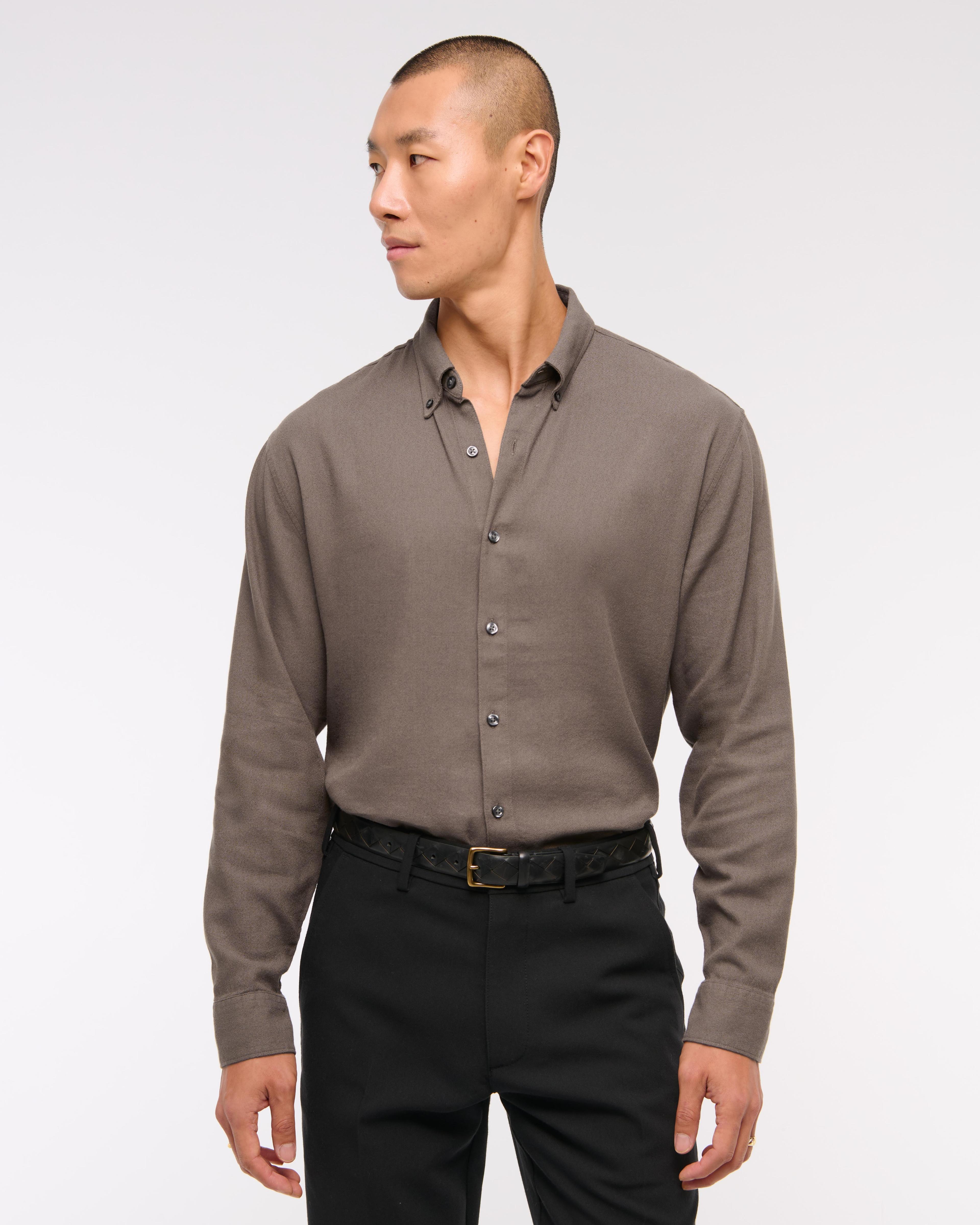 Long-Sleeve Crepe Button-Up Shirt Product Image