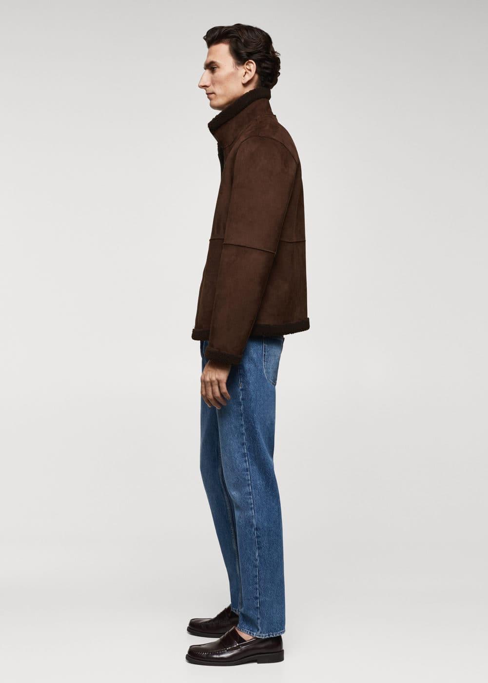 Mango Mens Shearling-Lined Leather-Effect Jacket Product Image