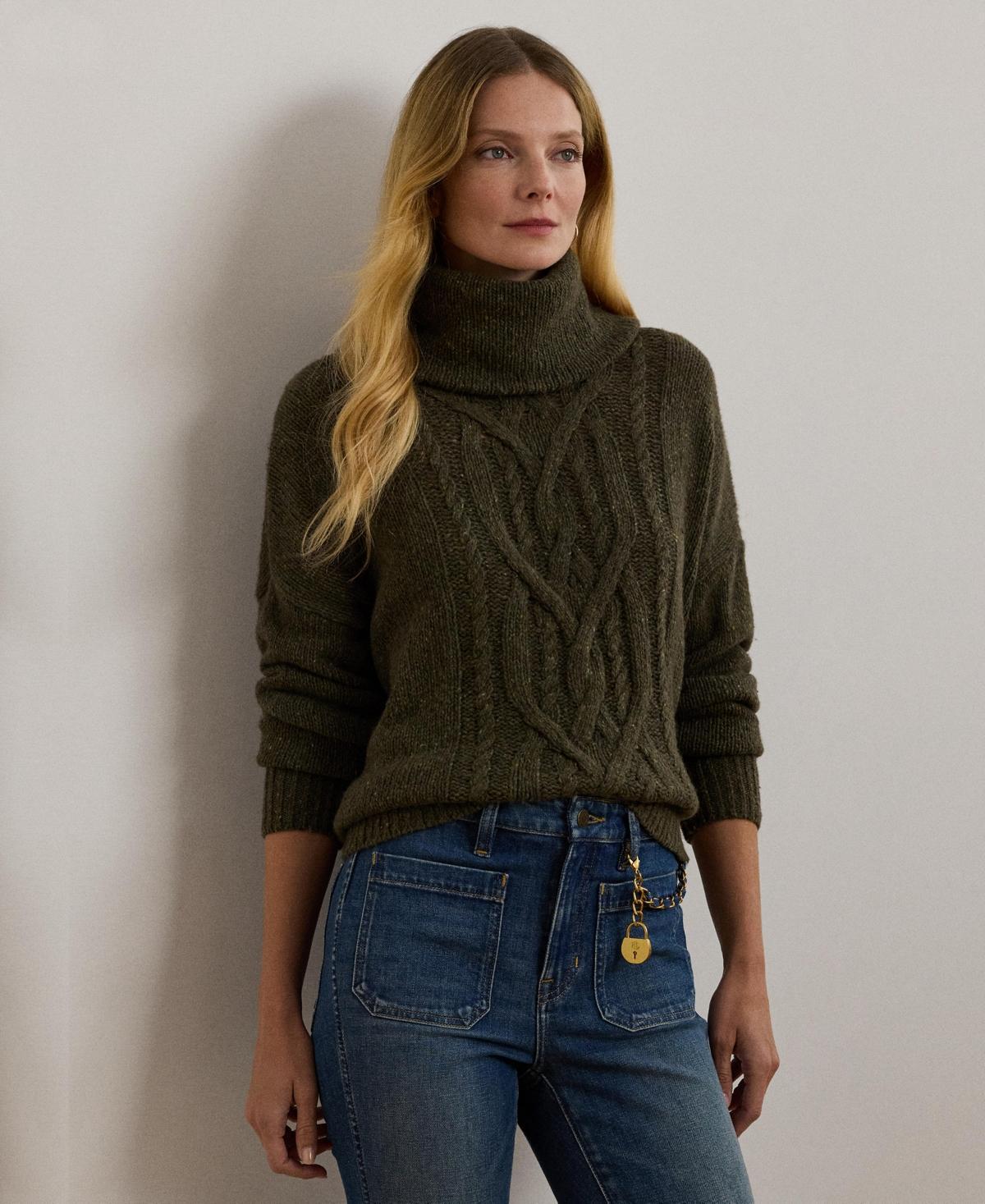 Lauren Ralph Lauren Womens Aran-Knit Wool-Blend Turtleneck Sweater Product Image