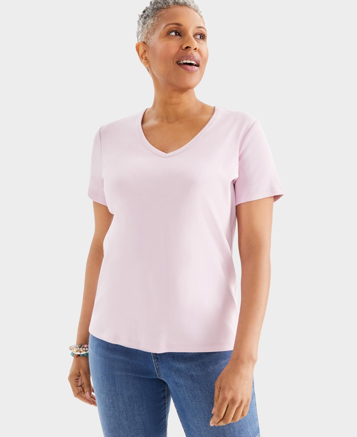 Style & Co Womens Short Sleeve V-Neck Cotton Top, Created for Macys Product Image