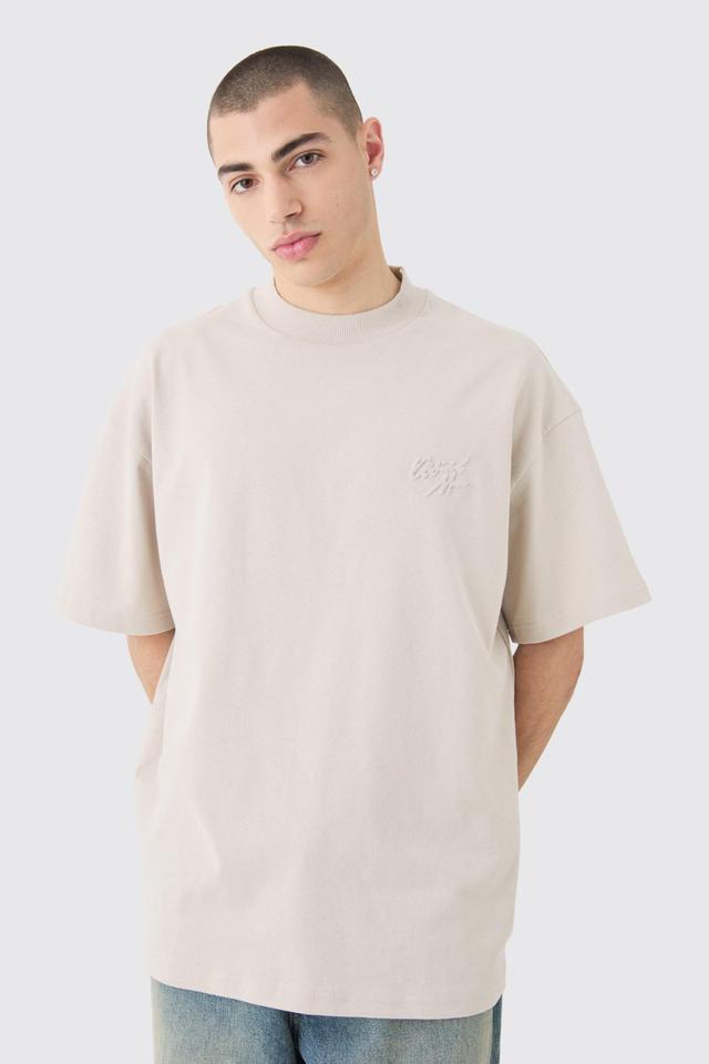 Oversized Extended Neck Official Man Embossed T-shirt | boohooMAN USA Product Image