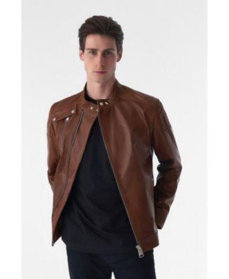 Men's Genuine Leather Snap Detail Jacket, Antique Tan Product Image