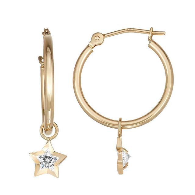 Forever 14K Gold Star Charm Hoop Earrings, Womens, White Product Image