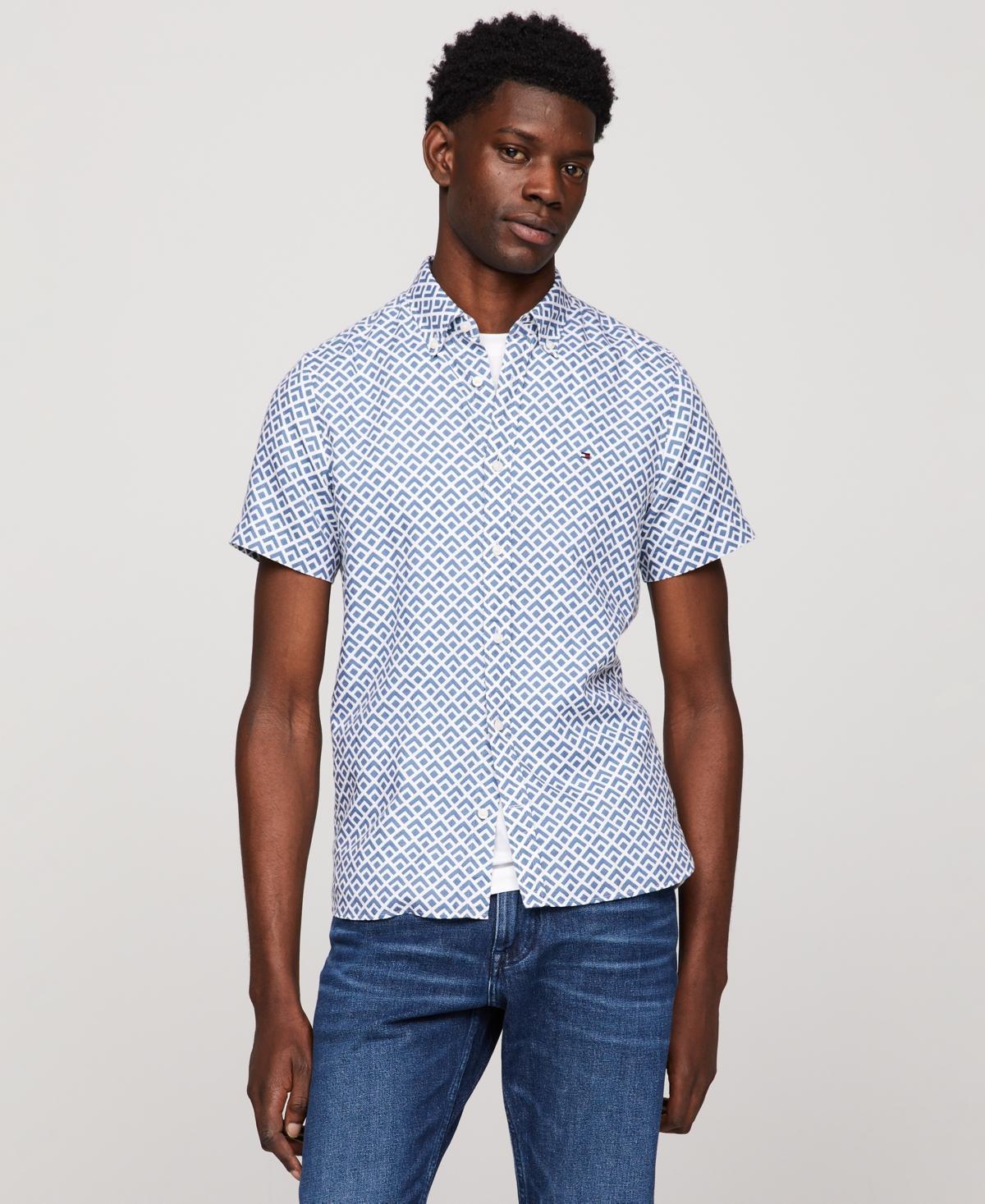 Tommy Hilfiger Mens Slim Fit Short Sleeve Geometric Print Button-Front Shirt Product Image