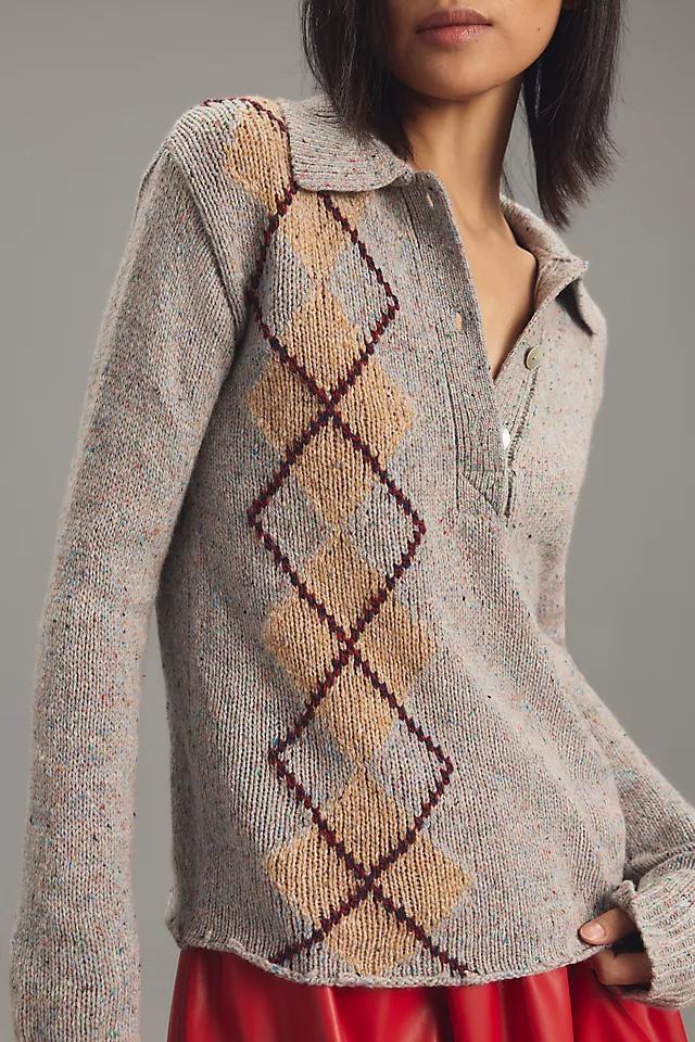 Lingua Franca Lee Tweed Argyle Polo Sweater Product Image