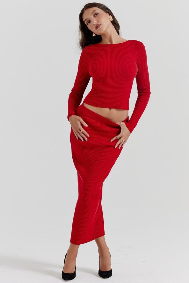 Lourdes Scarlet Cashmere Blend Maxi Skirt Product Image