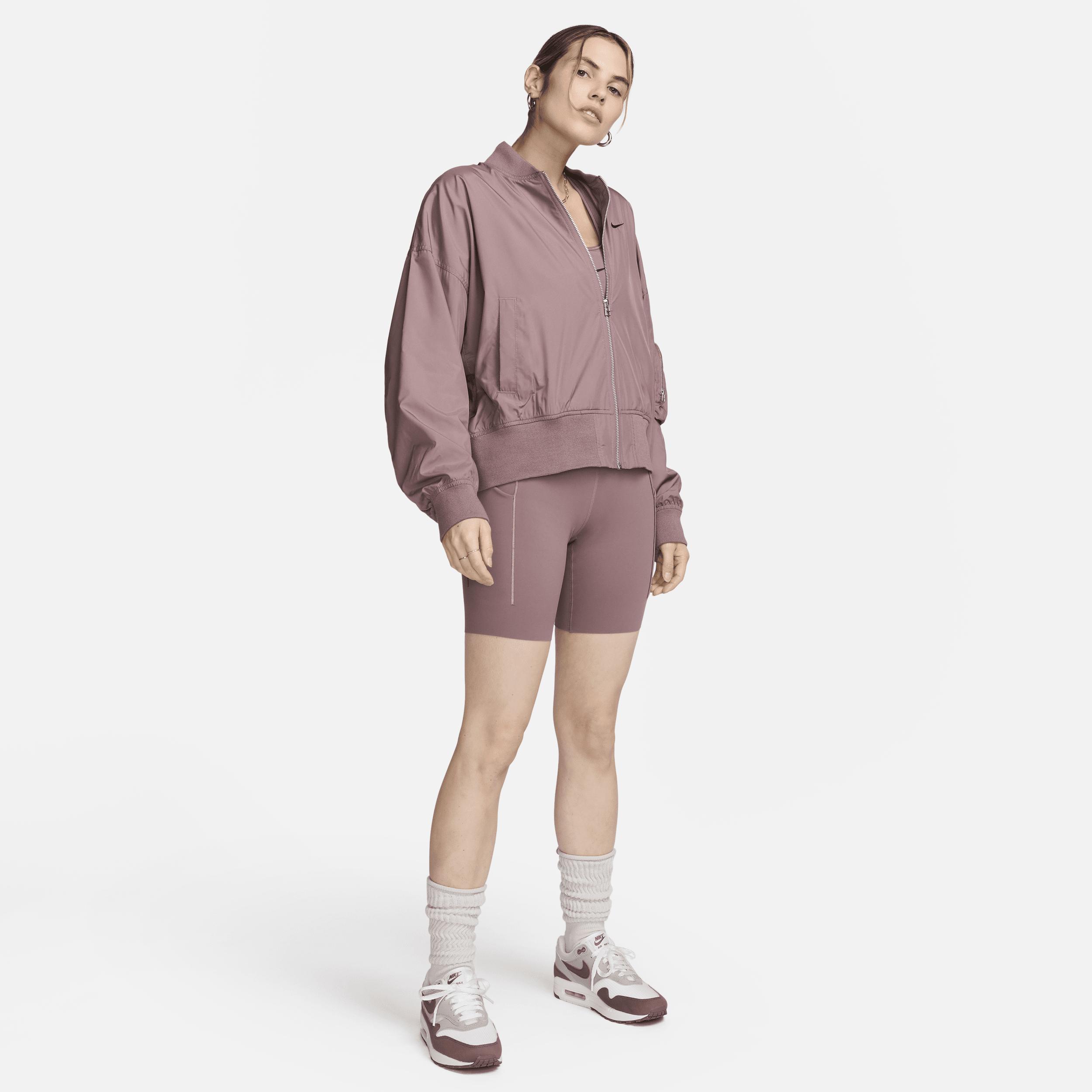 Nike Womens Essential OS Bomber Jacket - Black/Smokey Mauve Product Image