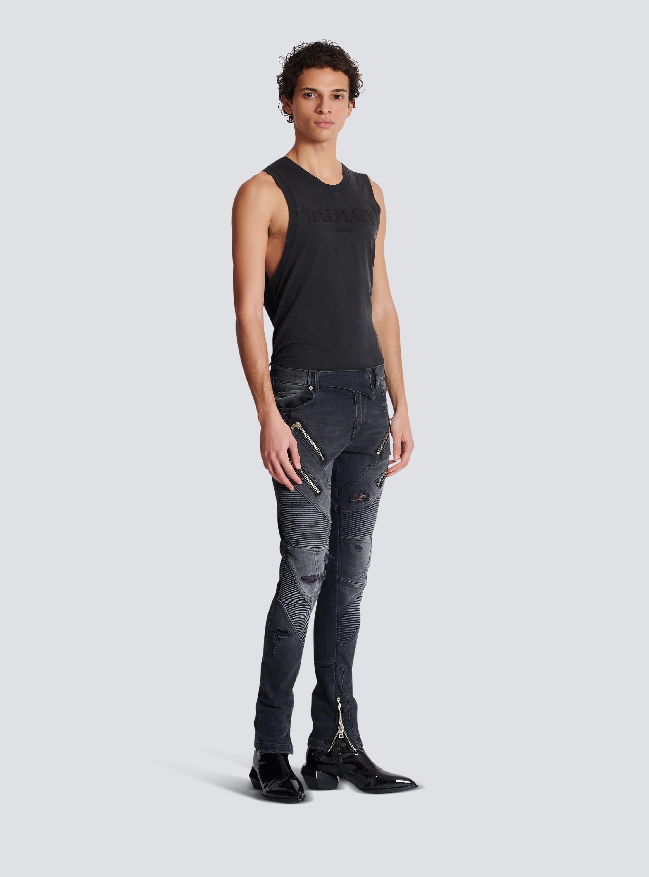 Biker jeans in faded denim Product Image